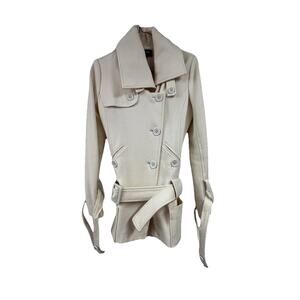 CoffeeShop Coat Womens XS Ivory Wool Blend Double Breasted Belted Peacoat Lined